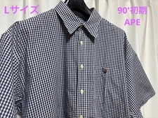 USED EARLY 90'S APE GINGHAM CHECK SHORT-SLEEVED SHIRT, EXCELLENT CONDITION, OR