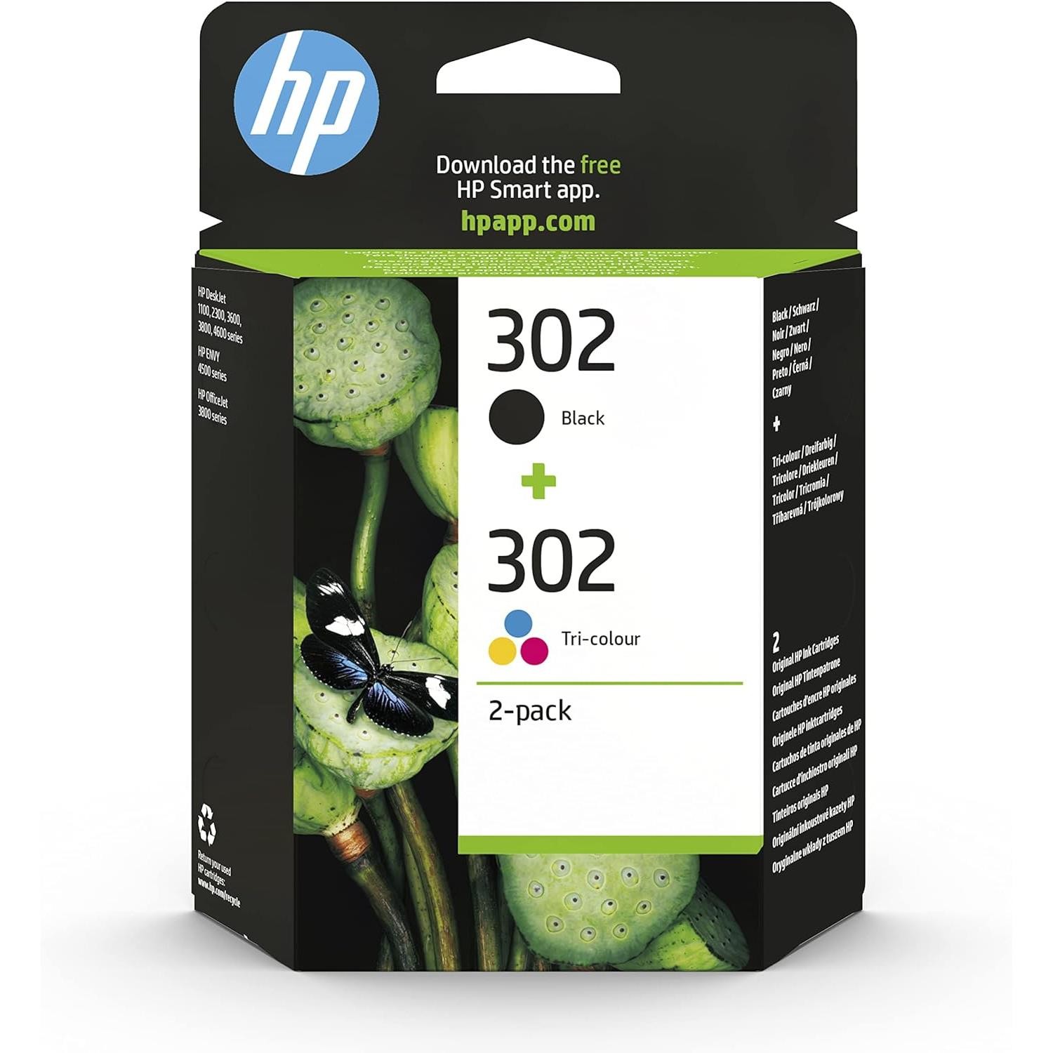Pack cartouche HP 302 encre noire et couleur pour imprimante de bureau OfficeJet et ENVY