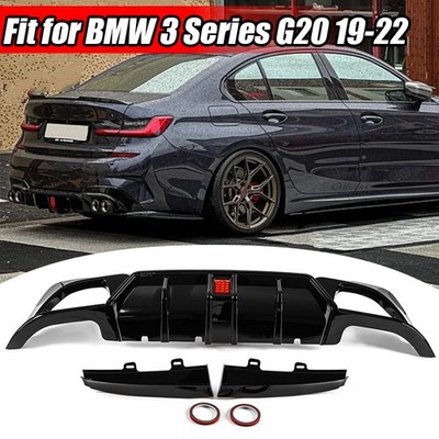 Rear Bumper Lip Diffuser W/LED For 2019-2022 BMW G20 G21 330i M340i Gloss Black
