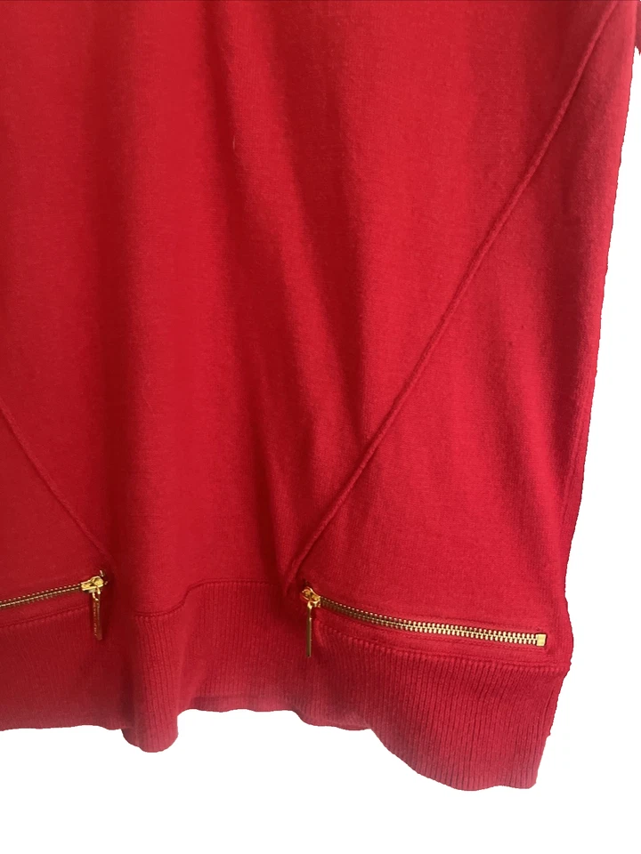 Mujeres Michael Kors Rojo Dorado Cremallera Detalle Pullover Suéter Mediano Cuello en V Foto 3 de 4