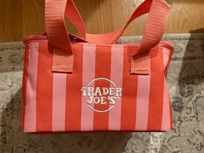 Trader Joes Mini Insulated Lunch Tote Bag Cooler Pink w/ stripes