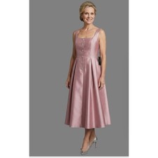 Adrianna Papell Mikado Tea Length Evening Dress Pink Rhinestone 12 Wedding Guest