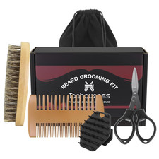 Beard Brush Beard Comb Set for Men, 5 in 1 Facial Hair Grooming Kit with Natural