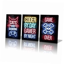 Game Room Canvas Wall Art, Gaming  chill Wall 12x16inx3pcs 3P-Game Cat -30