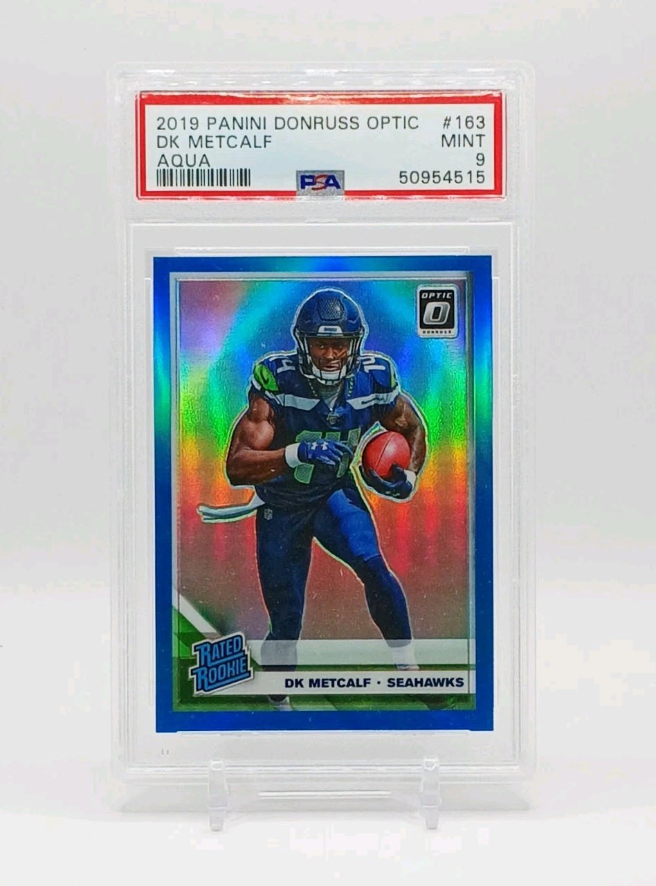 DK Metcalf RC Aqua Prizm #/299 2019 Panini Donruss Optic #163 PSA 9 Rookie Card
