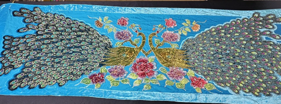 美丽复古孔雀围巾拉丝绒串珠条纹 — 第 4/4 张图片