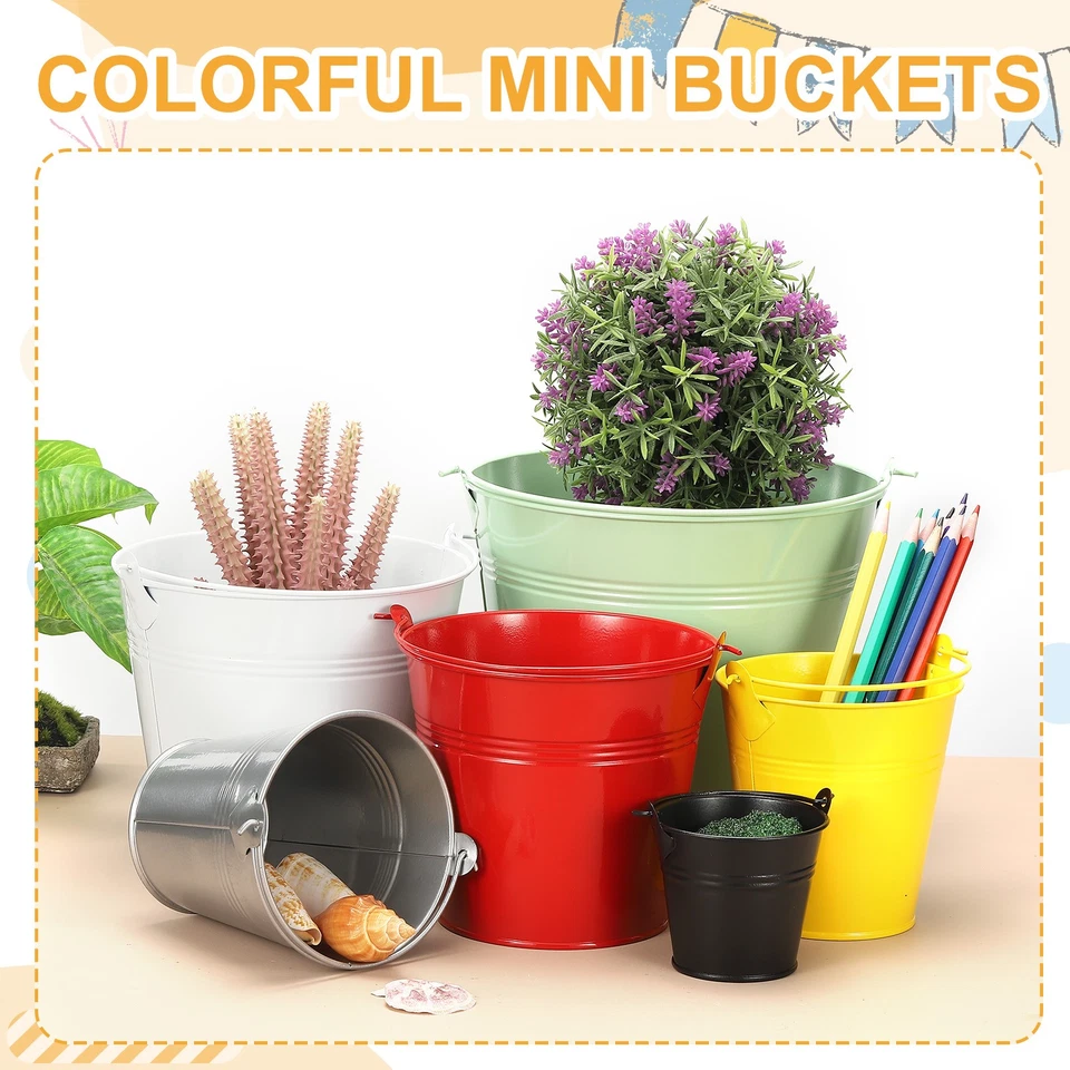 Pequeños cubos de metal, mini cubos con mango para fiesta 4" 10 piezas azul oscuro Foto 4 de 4