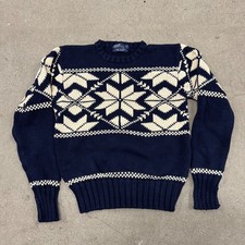 Vintage Polo Ralph Lauren Snowflake Sweater Youth S Blue White Cotton Retro 90s