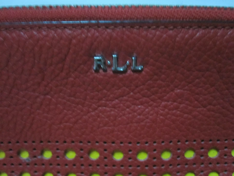 Lauren Ralph Lauren Leighton Cosmetic Makeup Bag | Red Leather Zip Pouch - Image 3 of 4