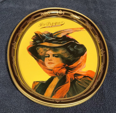 Dr Pepper Advertising Serving Tray Lady Portrait Soda Theme Yellow Brown Orange