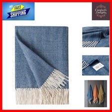 Luxurious Herringbone Faux Cashmere Throw Blanket Navy 127 x 152cm