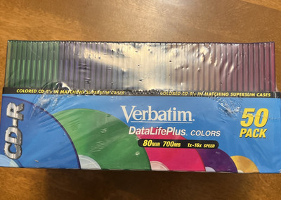 Verbatim Colors 50 Pack CD-R Blank Disks 93935 80 Min 700 mb Super Slim Cases