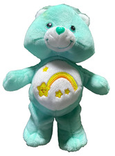 Care Bear Wish Bear Green Teal Bean Bag Plush 2002 Play Along Stuffed Stars 9"