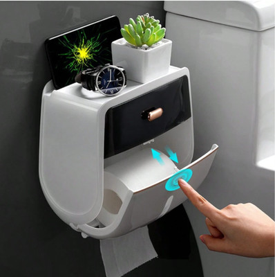 Bathroom Toilet Paper Roll Holder Wall Mounted Tissue Dispenser Box Phone Shelf