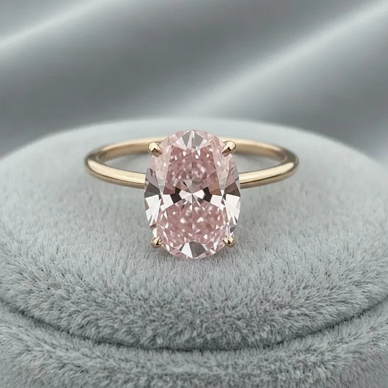 1.50Ct Oval Cut Lab Created Pink Diamond Solitaire Ring 14K Yellow Gold Plated