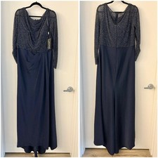 La Femme Mother of the Bride Beaded Navy Blue Dress Long Gown 24895 Size 14 NWT