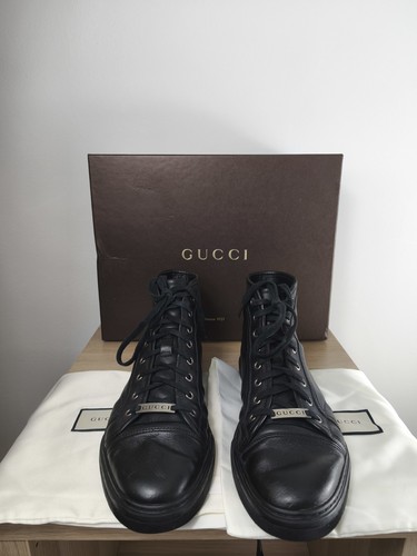 Gucci Herrenschuhe Hi Top Schwarz Leder 9uk 9,5us 43eu
