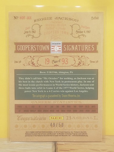 2013 Panini Cooperstown Baseball Reggie Jackson #49/50 Autograph NM+ - Picture 2 of 2
