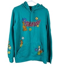 BoxLunch Scooby Doo Floral Characters Pullover Hoodie Teal Sz Medium Streetwear