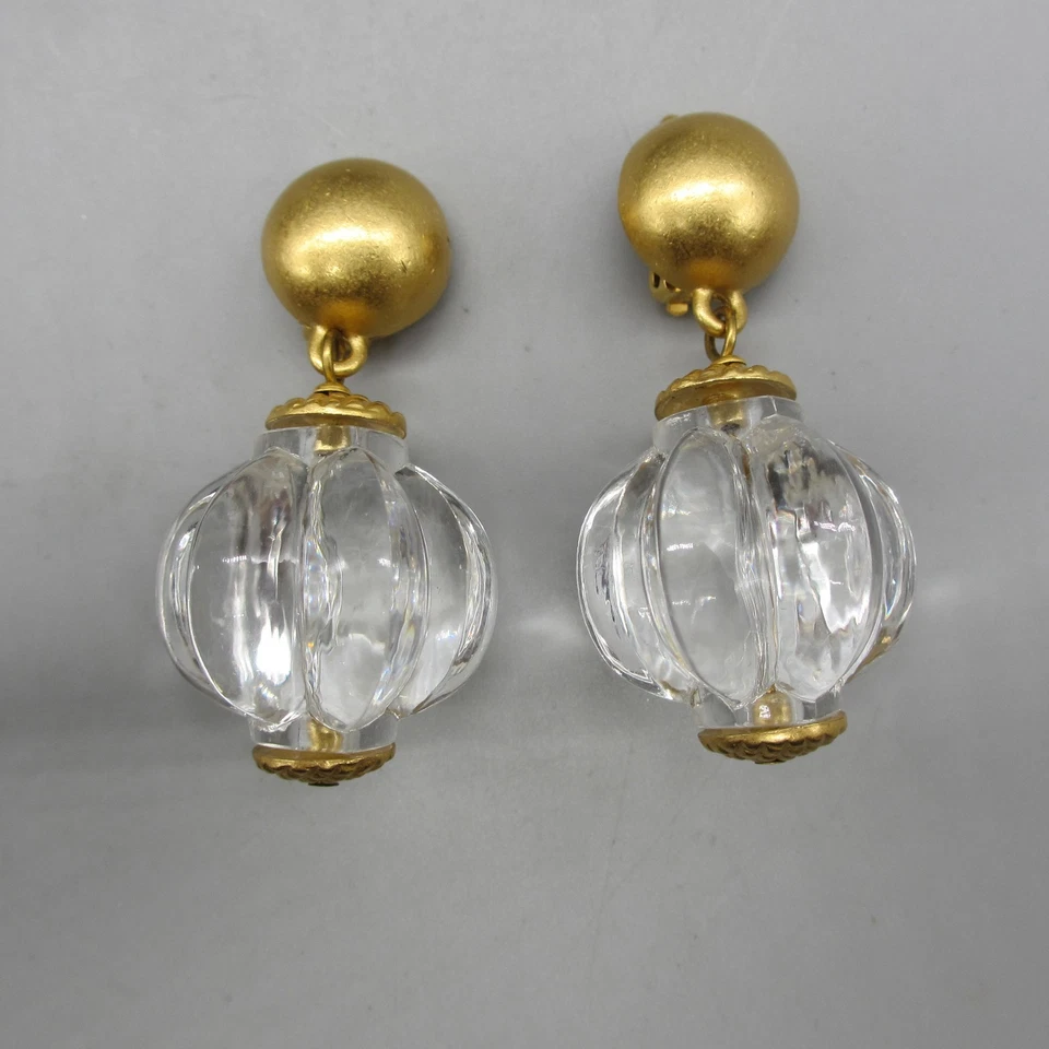 Vintage Lucite Earrings Gold Tone Chunky Statement Drop Clip On - Image 4 of 4