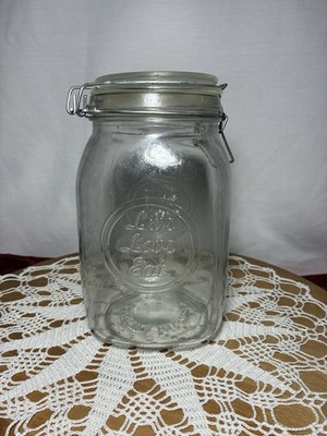 Glass Jar  Hinged Lid 2L  1/2 Gal Live Love Eat Rubber Seal Airtight 4 X 4 X 7.5