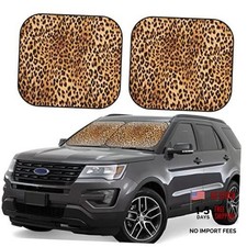 Foldable Sun Shade - 2pcs Cheetah Car Front - Leopard Print - One Size