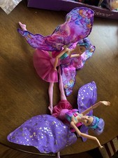 2x Barbie Dolls DANCE & FLUTTER Ballet Dancers TO Butterflies TutusTiaras LOT
