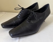 Retro Victorian Siamanto Black Leather Lace Oxford Kitten Heel Pump 8 SS Narrow
