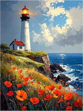 Tile Mural Ocean Lighthouse on Flowered Cliffs Kitchen Bathroom Wall Backsplash