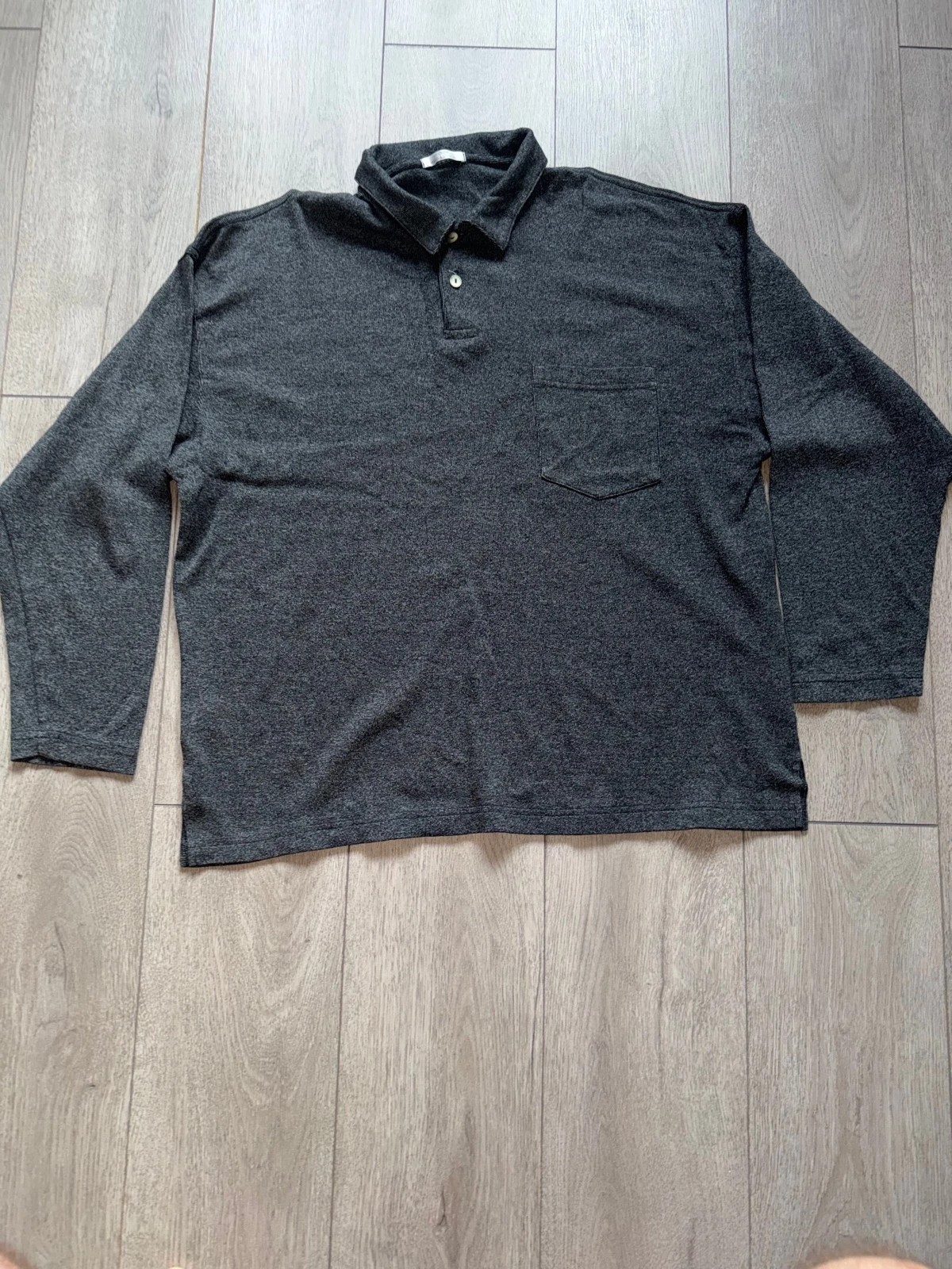Vintage St Michael M&S Gray Knit Long Sleeve Polo Shirt XL