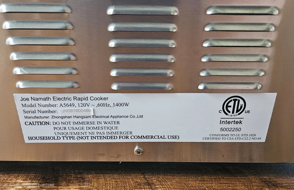 Cocina rápida eléctrica Joe Namath Super Grill | A5649 | Plancha de puerta trasera de fútbol Foto 4 de 4