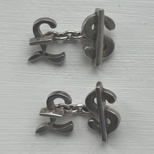Silber (925 Sterling) Manschettenkn&ouml;pfe - $ und &pound; Schilder - Links of London, Vintage 1992