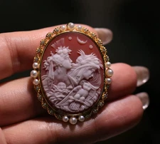 925 sterling silver cameo brooch pendant red vintage jewelry estate jewelry gift