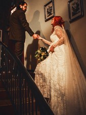 Bridal Originals Ivory Lace Long Sleeve Ball Gown Wedding Dress with Train
