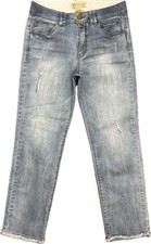 DEMOCRACY 8 x 27" LIGHT BLUE Ab Technology Mid Rise ANKLE JEANS Frayed Hem