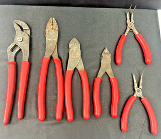 Snap On Plier Set 5 Piece Red Cutter / Long / Tongue & Groove