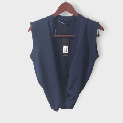 NWT Lioness Tiny Dancer Top Navy Blue Sz L Deep Plunge V-Neck Faux Wrap Tie Crop