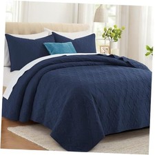 Queen Size Quilt Bedding Set with Pillow Shams, Full/Queen 90"x96" Navy
