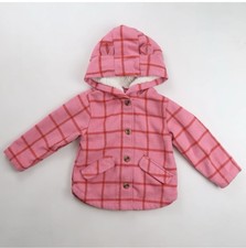 GAP Toddler Girls 18-24M Pink Plaid Button-Front Critter Hooded Coat 49