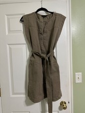 Banana Republic Split Neck Belted Dress, Khaki Canvas, Size Medium