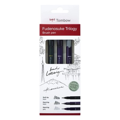 Tombow Fudenosuke Trilogy Brush Pen Set mit 3 Stiften - perfekt für Kalligraphie