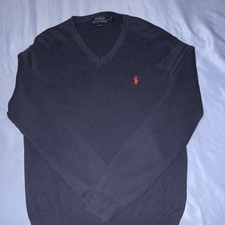 Polo Ralph Lauren Mens S Navy Cotton Knit V-Neck Pullover Sweater Logo