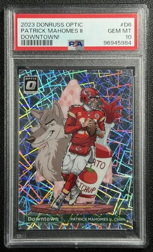 PATRICK MAHOMES II PSA 10 2023 PANINI DONRUSS OPTIC #D-6 DOWNTOWN! SSP CASE HIT