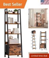 5-Tier Rustic Brown Ladder Shelf with Fabric Drawer - Stylish Storage Solution