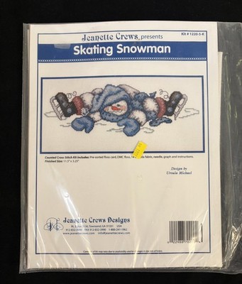 Jeanette Crews Skating Snowman Counted Cross Stitch Kit 1220-5-K DMC 14ct Aida