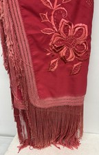Mantón vintage bordado de seda con flecos flamencos MANTON DE MANILLA rojo