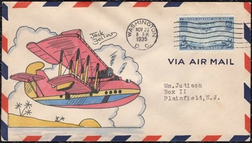 JACK FOLLOWS : H/D, Hand Painted : 1935 China Clipper - an FDC + a Flight Cover