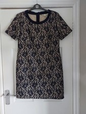 Yumi Navy Lace Patterned Dress Size 14 Short Sleeve