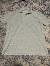 Criquet Golf Polo Shirt Mens Large Blue All Over Print Geometric Embroidered