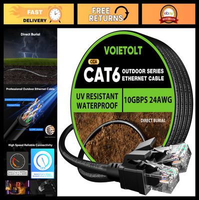 300ft Cat 6 Outdoor Ethernet Cable, 10Gbps Waterproof Direct Burial, UV Jacket,
